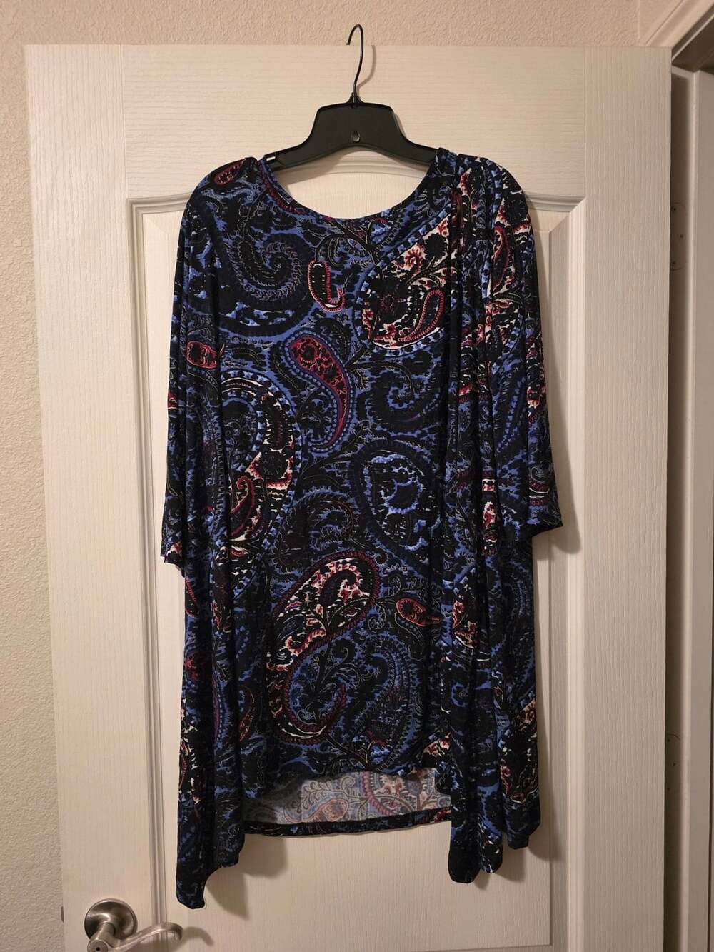 Lbisse Paisley Swing Tunic Top Size 3X Blue Black Red 3/4 Sleeve